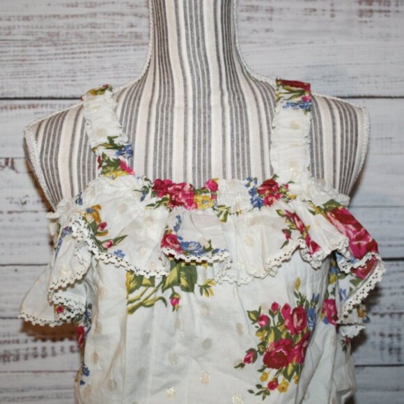 House Of Harlow Helena Ivory Floral Ruffle Top Gold Metallic Size M - Picture 4 of 7